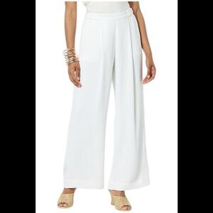 WynneCollection Women's Crepe Pant with Tab Detail White - Regular